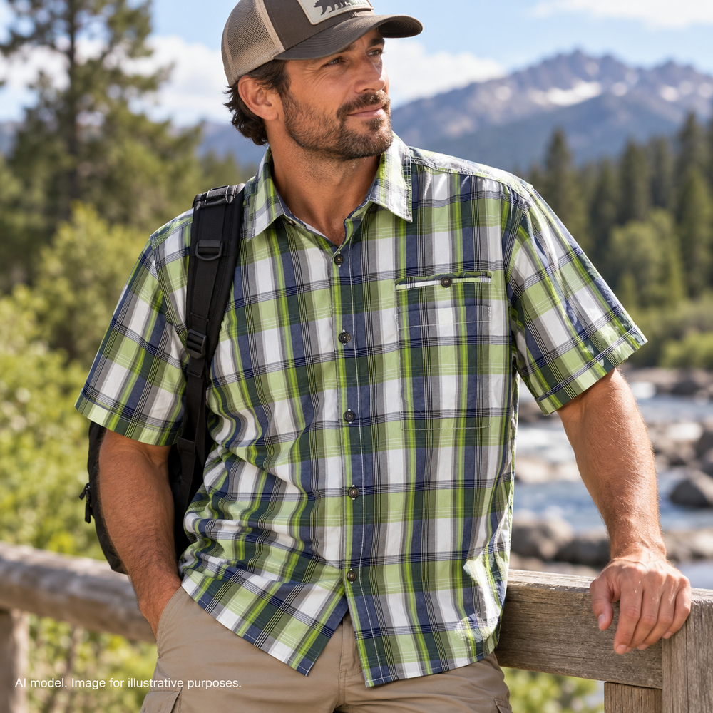 Dakota Grizzly Shirt Men Extra Large Green Plaid All Cotton Short Sleeve Utility